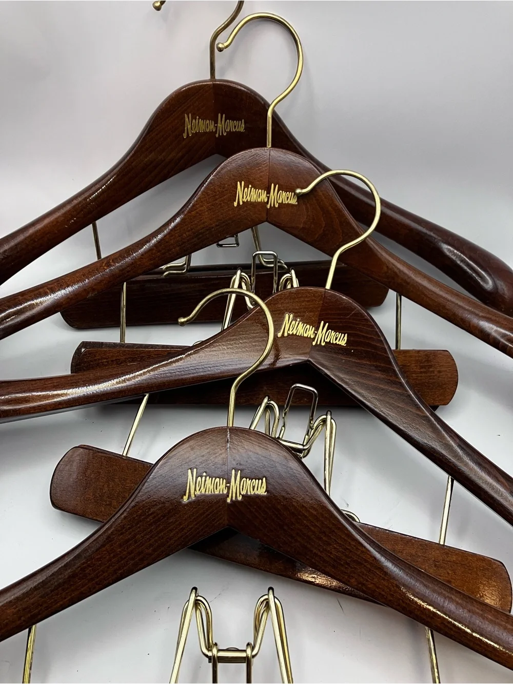 4 Neiman Marcus Heavy Duty wood Hangers “buy it for life” closet accessories